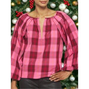 Kate Spade Plaid Greenhouse Honeysuckle Taffeta Top Size L - NWOT Holiday